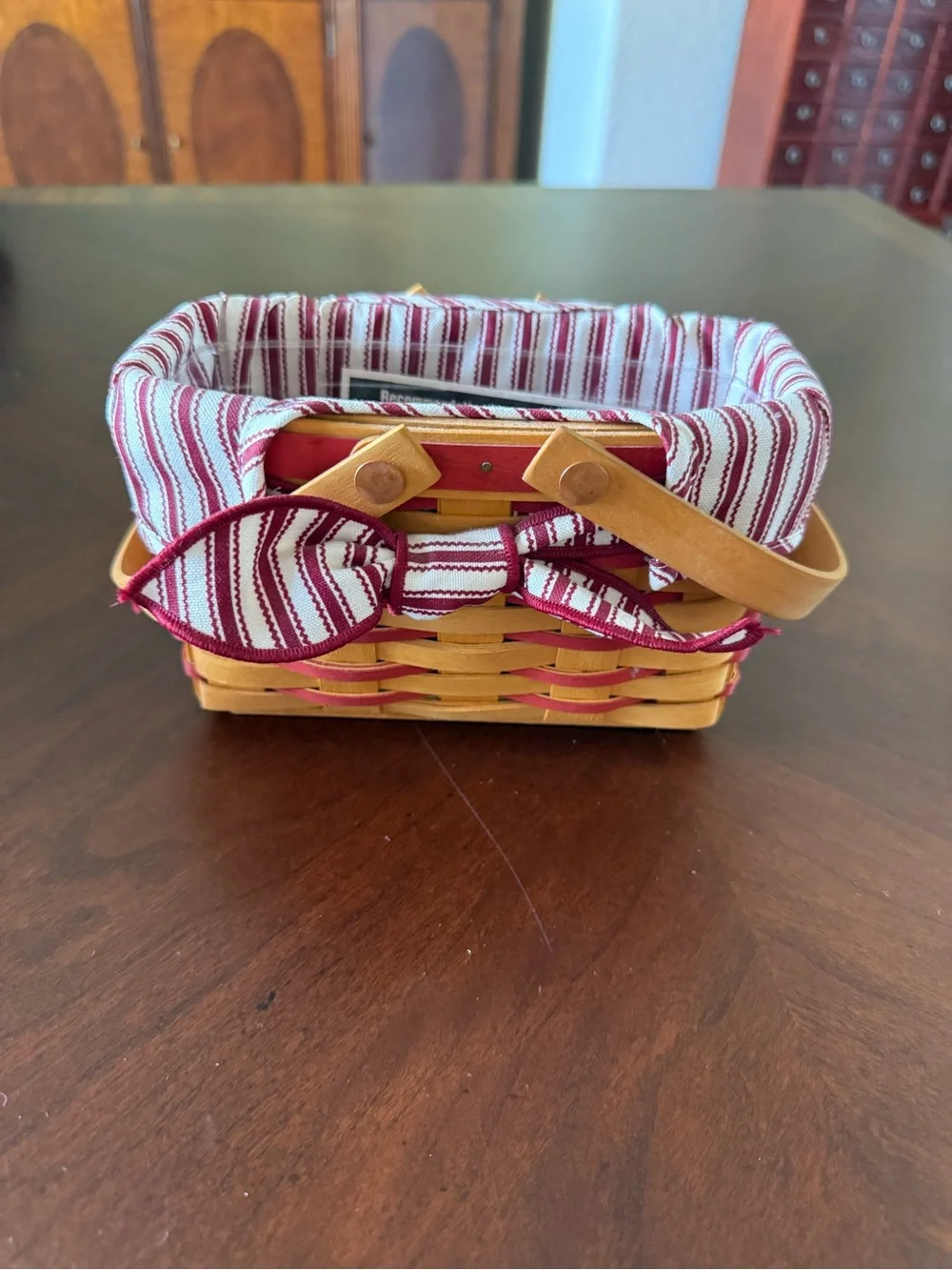 Striped Red and White Longerberger Basket with Bow Accent